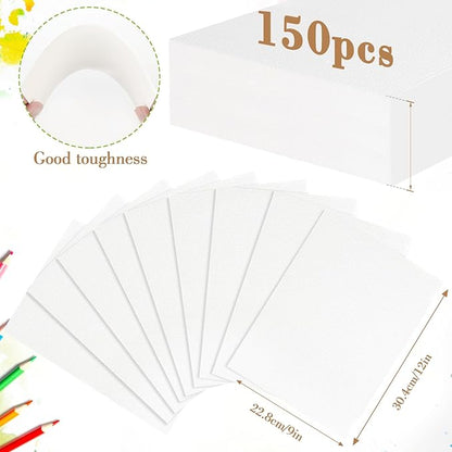 150PCS 9x12 Watercolor Paper Bulk, 140lb/300g Cold Press Thick Water Color Paper Pad for Kid Child Adult, White Art Paper for Drawing Painting Markers Gouache, Textured Cotton Paper Sheets