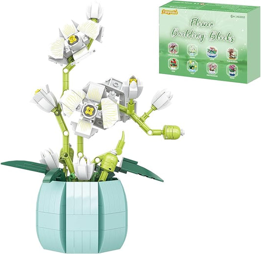 Orchid Flower Plant Botanical Bonsai Collection Bouquet Building Kit,Bonsai Tree Creative Project for Building Blocks Enthusiasts, Adults Kids Age 6+, 464 PCS StemToy (White) 63002