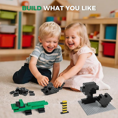 HUIZDQ 500 Piece Classic Building Bricks and 1 Gray Baseplate, 2x4 Bricks Bulk Creative Building Toys, Blocks Bulk for Kids Ages 6+, Black(Small Bricks, 1.25x0.62x0.47 in)