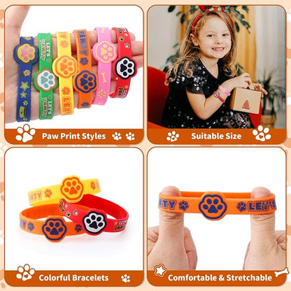 24 Dog Paw Party Favors Birthday Supplies for Kids Paw Print Silicone Wristbands Bulk Toy Gift Goodie Bag Stuffer Class Prize Filler Christmas Easter Dog Themed Party Favors