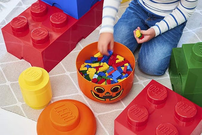Room Copenhagen, LEGO Storage Heads Stackable Storage Container - Buildable Organizational Bins for Kid’s Toys and Accessories - 9.45 x 9.45 x 10.67in - Large, Pumpkin, Holds 500 Bricks