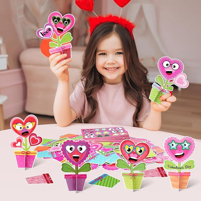36Pcs Valentine’s Day Flower Crafts Kit Decorations,DIY Flower Heart Craft Gifts Make Your Own Valentines Gifts Spring Flower Cutouts Sets for School Classroom Activities Decorations Party Supplies