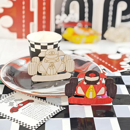GEECOZYLIFE Thank You for Coming Gifts - 24 PCS Race Car DIY Crafts Kit - Unfinished Wooden Car Painting Set - Race Car Birthday Supplies Classroom Rewards Gifts Bulk