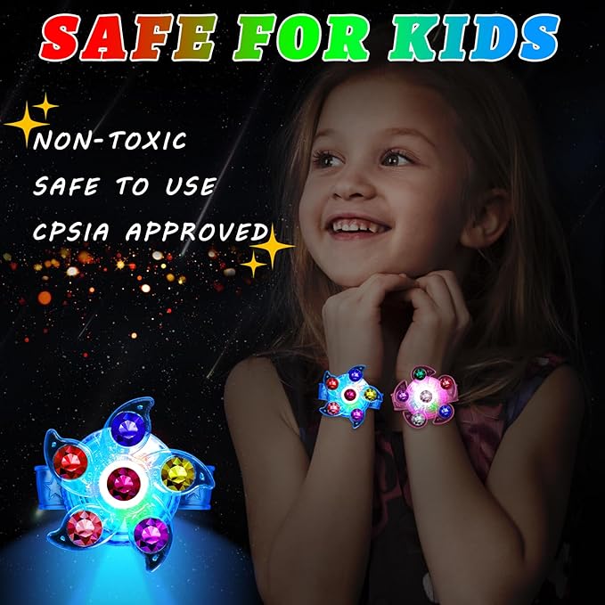 Party Favors for Kids 4-8-12, Pinata Goodie Bag Stuffers LED Light Up Fidget Spinner Bracelets, Glow in The Dark Party Supplies,Prize Return Gifts for Kids Birthday Halloween Christmas Classroom party