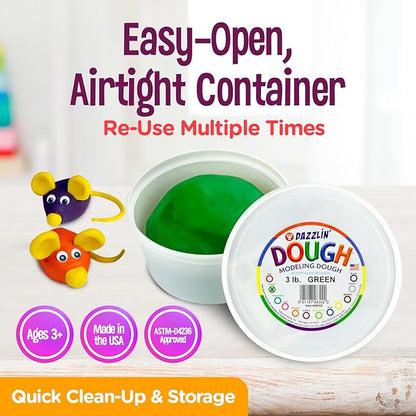 Hygloss Play Modeling Dough - Green Dough Unscented - Safe & Non-Toxic for Kids Arts & Crafts - Party Favors - Classroom Supplies - 3lb