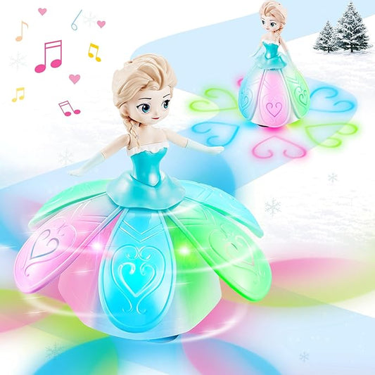Toys for 3 Year Old Girls, Ice Princess Dancing Robot Doll for 3 4 5 Year Old Girl Birthday Gifts, Bump and Go Moving Toy with Magic Lights & Music, Easter Basket Stuffers Gifts for Kids Toddlers