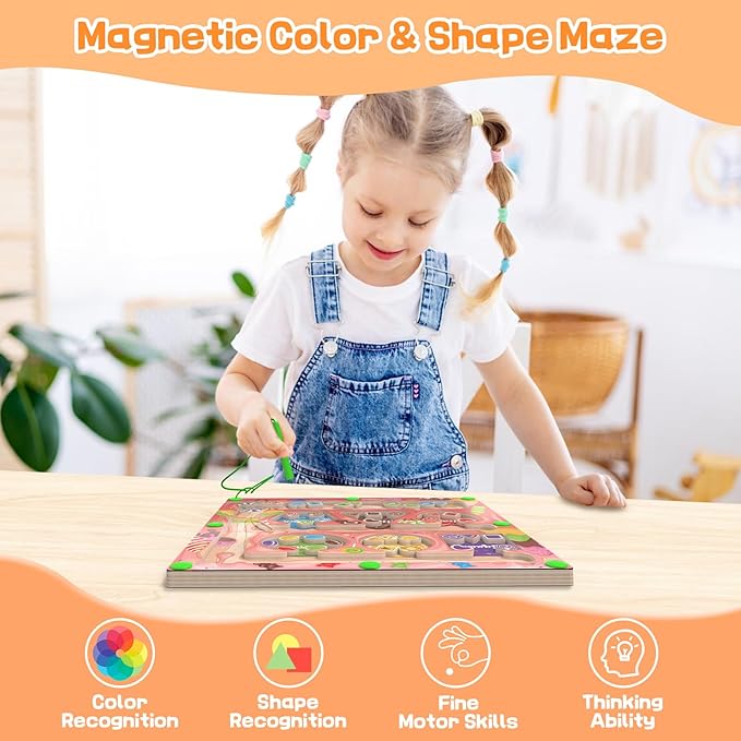 Magnetic Color & Shape Maze - Montessori Toys for 3 Years Old Girl Boy, Color and Shape Sorting Toy, Magnetic Activity Puzzle Board for Kids, Fine Motor Skill Game
