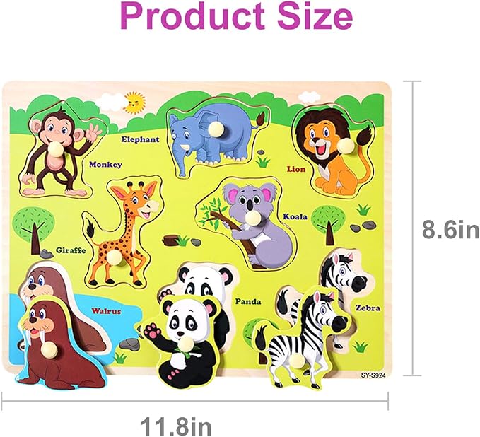 Wooden Peg Puzzles for Toddlers 2 3 4 Years Old, Kids Educational Preeschool Peg Puzzles Toy, 3 Pcs Toddler Puzzles Set - Traffic, Animals and Ocean, Great Gift for Girls and Boys (First Edition)
