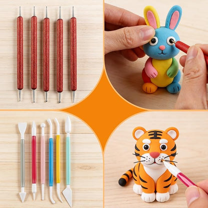 Phinus Clay Tools Kit, 40PCS Pottery Tools for Kids and Adults, Air Dry Polymer Clay Tools, Clay Sculpting Tools for Dotting, Carving, Drawing, Molding, Modeling, Shaping