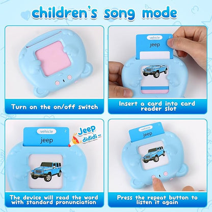 Toddler Talking Flash Cards with 255 Cards and 510 Words, Autism Sensory Toys, Speech Therapy, Montessori Toys, Learning Educational Gifts with Music for 3 4 5 6 Year Old Boys and Girls(Blue)