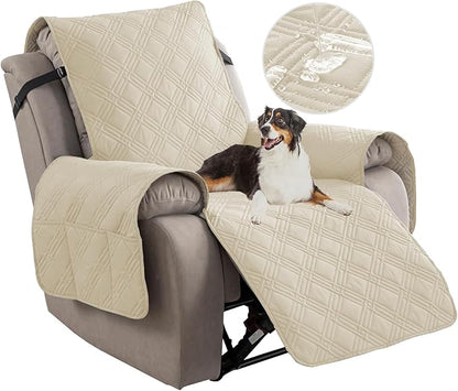 Easehomey 100% Waterproof Recliner Chair Covers, Non Slip Dog Chair Cover Furniture Protector Washable Chair Cover with Pocket, Elastic Straps for Kids,Pets,Dogs (Beige, 23.6")