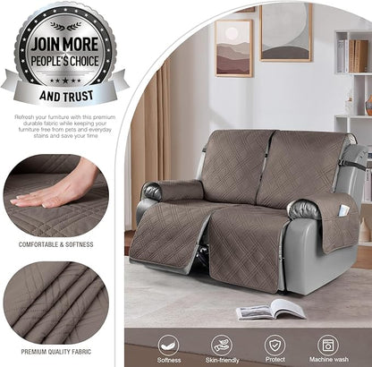 TAOCOCO 100% Waterproof Oversized Loveseat Recliner Cover, Non Slip Split Loveseat Covers for Reclining Loveseat with Elastic Straps for Kids Pets(Oversized 2 Seater, Taupe)