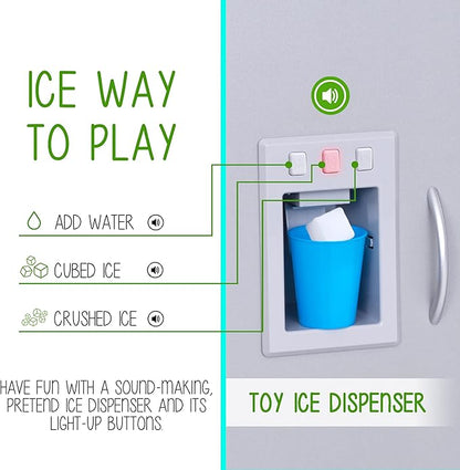 Lil' Jumbl Kids Kitchen Set, Pretend Wooden Play Kitchen, Battery Operated Icemaker, Burners, Faucet & Microwave Makes Realistic Sound & Light, Pots & Pan Included - Charcoal