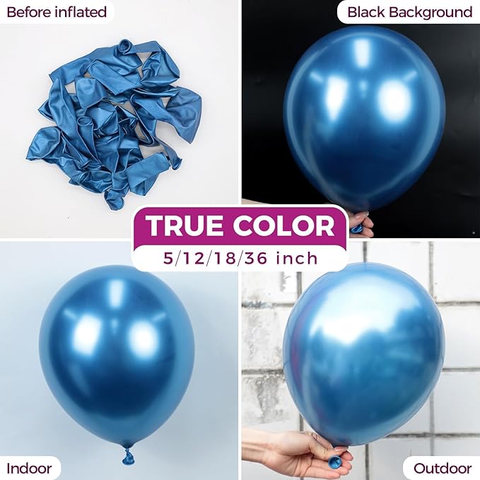 Bezente Metallic Blue Latex Party Balloons - 100 Pack 12 inch Round Helium Chrome Blue Balloons for Graduation Wedding Bachelorette Birthday Engagement Party Decorations