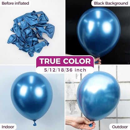 Bezente Metallic Blue Latex Party Balloons - 100 Pack 12 inch Round Helium Chrome Blue Balloons for Graduation Wedding Bachelorette Birthday Engagement Party Decorations