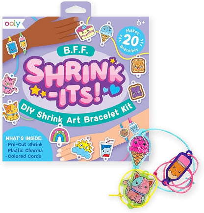 Ooly Shrink-Its DIY Shrinking Art BFF Bracelets & Vivid Pop Marker Kit, 20 Pre Cut Shrinking Charms & 4 Cords, 8 Water Based Paint Markers for Kids in Classic Colors