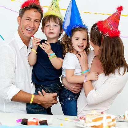 CCINEE 24 PCS Happy Birthday Silicone Bracelets, Colored Silica Rubber Stretch Wristbands for Kids Teenagers Birthday Party Supplies,4 Styles