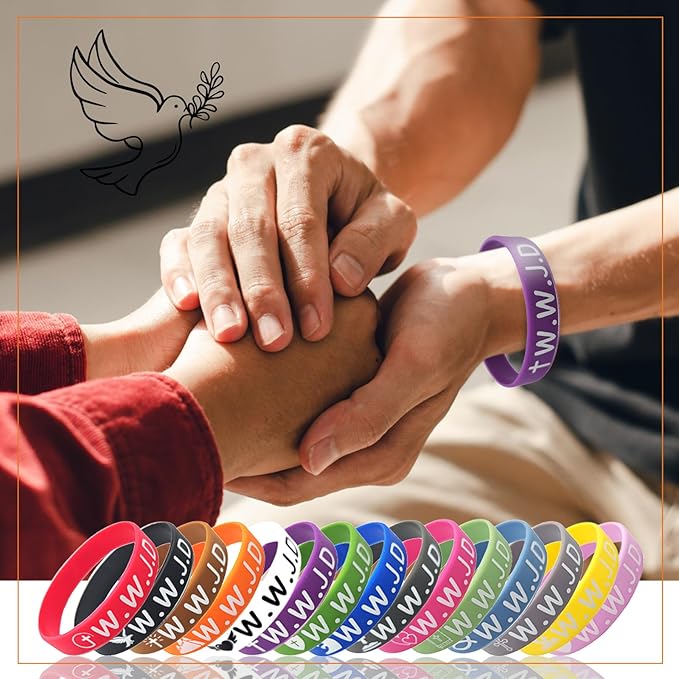 30Pcs WWJD Rubber Bracelets What Would Jesus Do Colorful Silicone Wristbands for Church Christian Jesus Bible Party Favors for Men Women Inspirational Motivational Bracelet Gifts