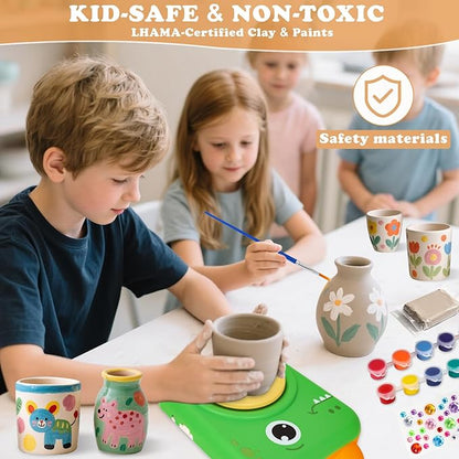 YOOIU Pottery Wheel for Kids, Complete Pottery Making Kit for Kids Ages 6-12, STEM Toys Arts Crafts with 4 Air-Dry Clays, Electric Children's Art Supplies Toy Birthday Gift for Girls 6-8-12