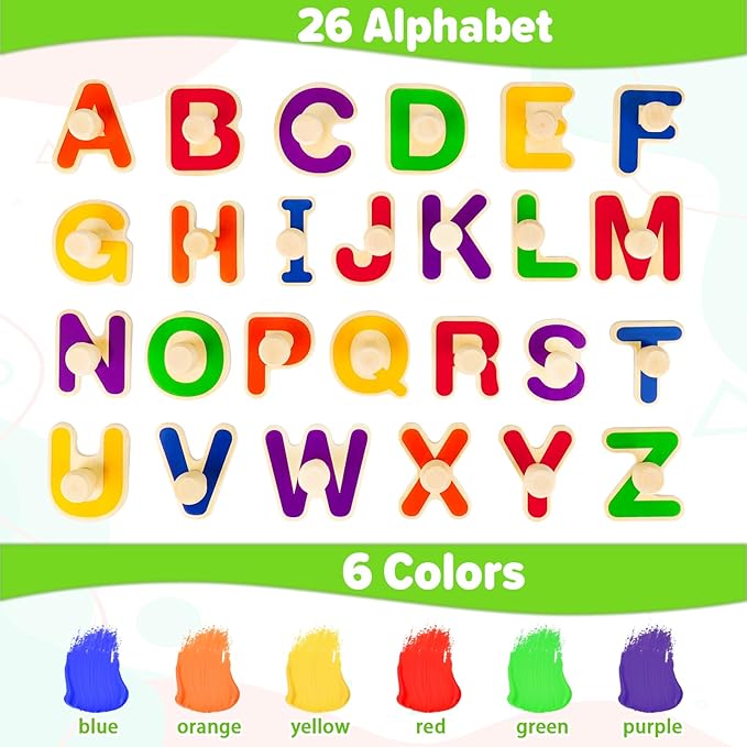 Jumlys Montessori Toys for Toddlers 1, 2, 3 Year Old, Wooden Alphabet Puzzles for Kids 1-3, Early Learning & Educational ABC Puzzle Toys, Perfect Christmas Birthday Gifts for Boys & Girls Age 1-3
