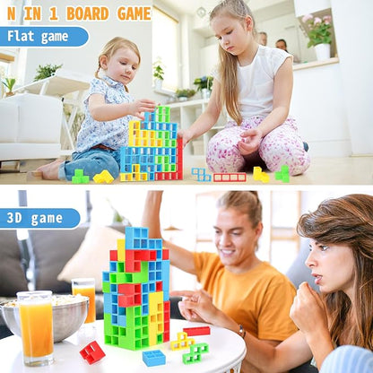 48PCS Stack Attack Game for Adult & Kids, Tetra Board Tower Games for Family Travel Party, 2 Players Balance Stacking Toy, Team Toys Building Block