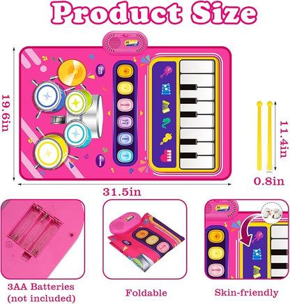 Toys for 1 Year Old Girl Gifts: Baby Piano Mat Toddler Toys Age 1-2 - 2 in 1 Piano Drum Babies Music Mat - Infant Musical Toy 12-18 Months Babies Birthday Easter Gifts for 1 2 3 Year Old Boys Girls