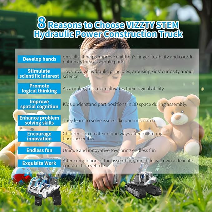 Hydraulic Power Crane Building Block Assembly Toy Set - Educational Science Experiment Kit,STEM Toys for Boys Age 8-12,Rich Operability＆Realistic Appearance