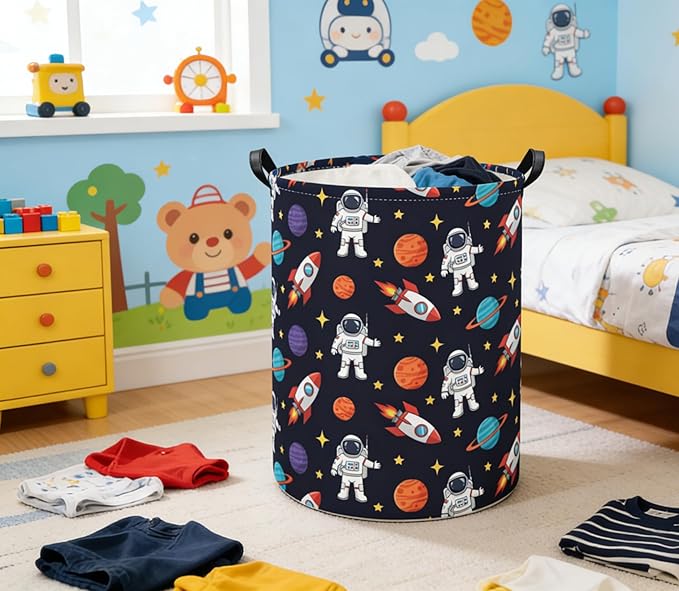 Baby Laundry Basket Kids Hamper Toy Storage Bin for Boys Room Decor Baby Nursery Hamper Gift Baskets for Bedroom Bathroom(Blue Astronaut)