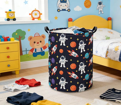 Baby Laundry Basket Kids Hamper Toy Storage Bin for Boys Room Decor Baby Nursery Hamper Gift Baskets for Bedroom Bathroom(Blue Astronaut)