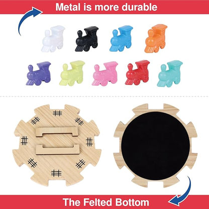 GOTHINK Mexican Train Dominoes Accessories Set - Large Size Pine Hub, 9 Colorful Metal Markers, 50-Sheet Score Pads*2