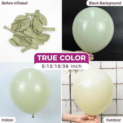 Bezente Sage Green Balloons Latex Party Balloons - 100 Pack 12 inch Round Helium Dusty Boho Green Balloons for Wedding Birthday Dinosaur Jungle Golf Football Theme Party Decorations