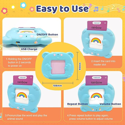 Toddlers Talking Flash Cards, Baby Learning Cards with 224 Sight Words, Educational Toy Gifts for Toddler 3-12 Year Old Boys and Girls, Montessori Toys, Speech Therapy, Autism Sensory Toys, Blue