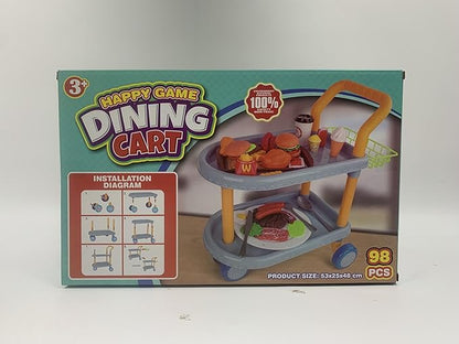 Kids Food cart Toy Sets,Kids Role Play Large Dining car Toys and 98pcs Food, Kitchen, Tableware Accessories., Educational Toys for 3+ Years Boys/Gir