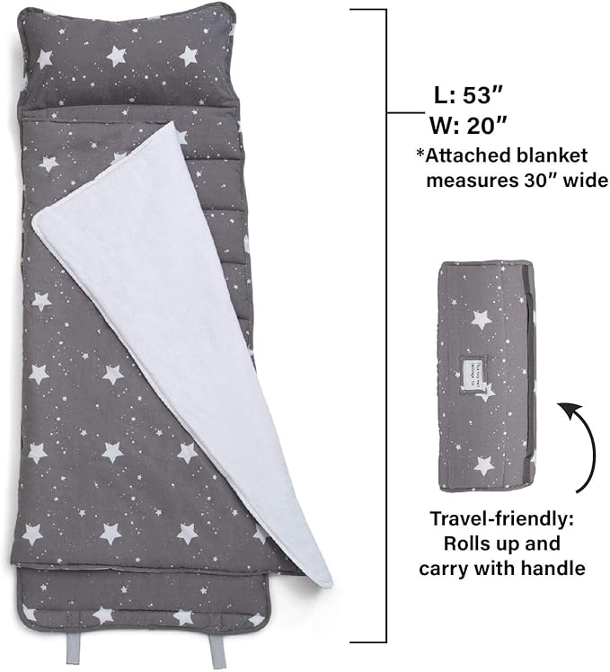 Delta Children Nap Mat - Includes Pillow & Blanket for Toddlers and Kids; Features Carry Handle w/Strap Closure and Name Tag; Rollup Design is Ideal for Preschool and Daycare; Personalization Optional