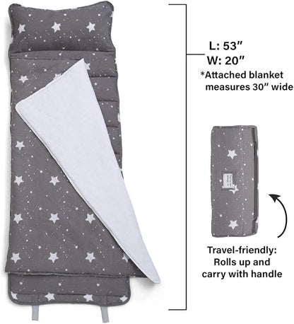 Delta Children Nap Mat - Includes Pillow & Blanket for Toddlers and Kids; Features Carry Handle w/Strap Closure and Name Tag; Rollup Design is Ideal for Preschool and Daycare; Personalization Optional