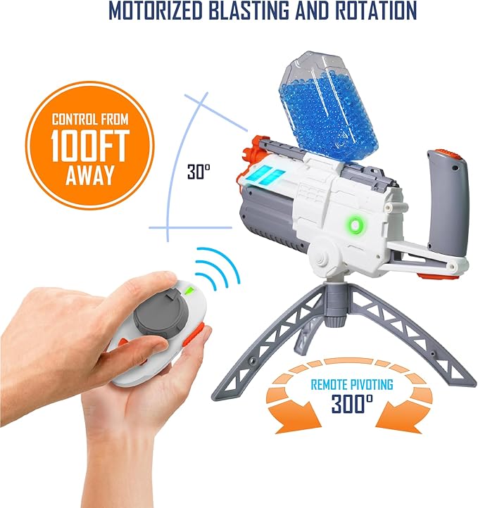 Faction Sentinel Remote-Controlled Turret Gel Blaster (Cloud Enabled, Multiplayer Bluetooth App Play) w/Night Tracer Tech, 500 Glow Rounds, Target Practice Beacon, 10k Blue Rounds, Protective Eyewear
