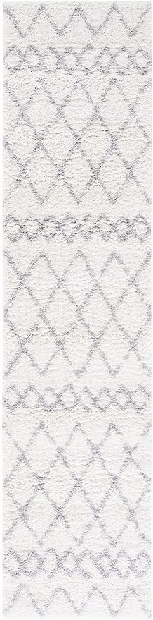 SAFAVIEH Berber Shag Collection Runner Rug - 2'2" x 9', Ivory & Light Grey, Moroccan Boho, Non-Shedding & Easy Care, 1.2-inch Thick Ideal for High Traffic Areas in Living Room, Bedroom (BER165F)