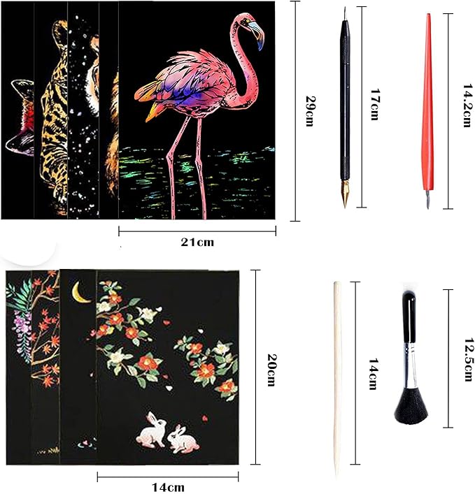 Georgie Porgy Scratch Paper Art A4 Set for Kids Adults Magic Rainbow Scratch Postcards Boards for DIY Arts and Crafts Kits Christmas Birthday Gift with Scratching Tools Kit (Magical Animals)