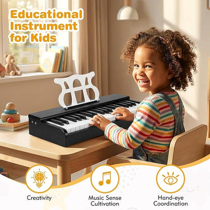 HONEY JOY Wooden Kids Keyboard Piano, 30 Keys Digital Electronic Piano for Kids, Early Learning Educational Musical Instrument, Baby Music Toy for 3+ Years Old Toddlers Boys Girls (Black)