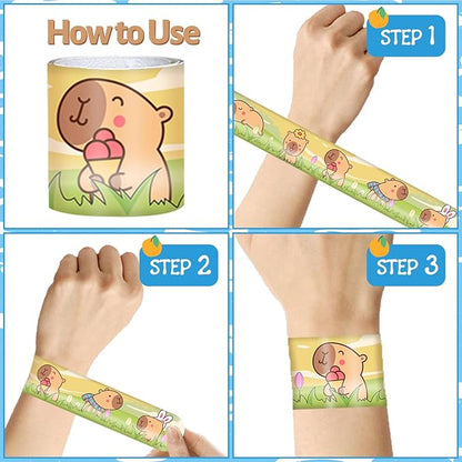 48 PCS Capybara Slap Bracelets Birthday Party Favors and Goodie Bag Fillers for kids Fun Capybara Wristbands for Party Decorations and Supplies