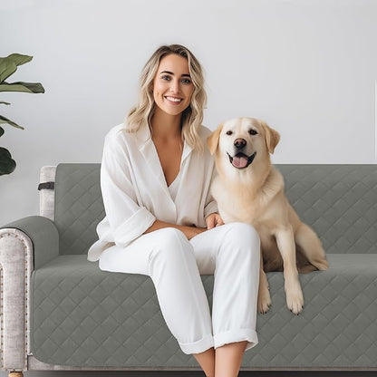 CHUN YI Loveseat Cover, Water Resistant Slipcover for 2 Cushion Couch, Washable Sofa Cover with Adjustable Strap Storage Pocket for Living Room Dog Pet (Loveseat, Light Grey)