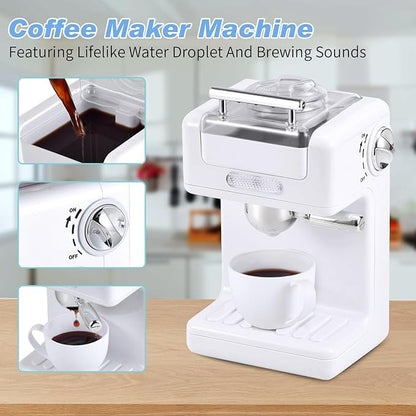 Pretend Play Kitchen Appliances Toy Set, Play Kitchen Accessories for Kids 3-8 with Coffee Maker, Toaster, Mixer with Light and Sound, Birthday Gift for Kids Ages 3 4 5 6 7 8，White