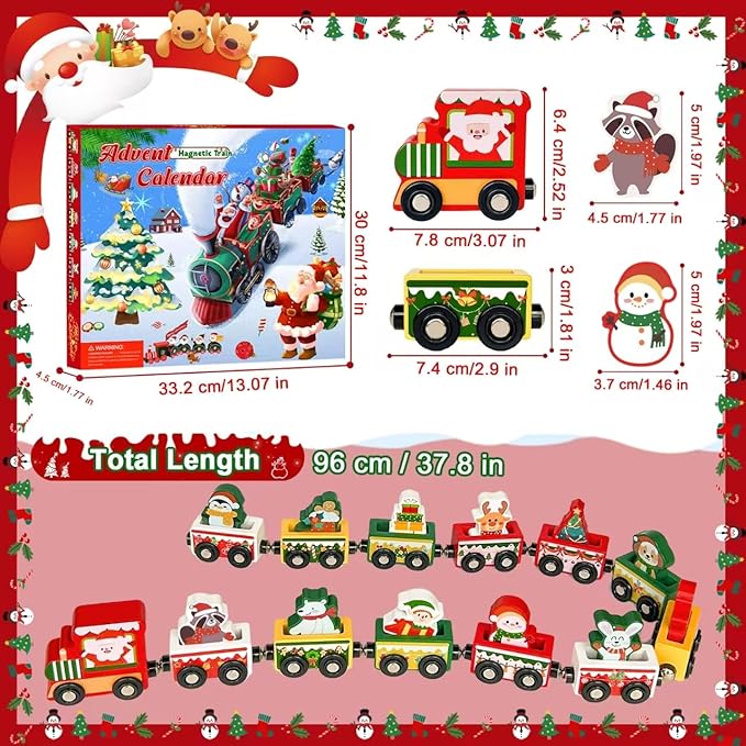 Advent Calendar 2025 Magnetic Wooden Animal Train for Kids,24 Day Christmas Advent Calendar Surprise Train,Montessori Magnetic Train Toy Christmas Countdown Gift for Toddlers,Boys and Girls