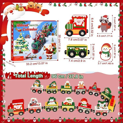 Advent Calendar 2025 Magnetic Wooden Animal Train for Kids,24 Day Christmas Advent Calendar Surprise Train,Montessori Magnetic Train Toy Christmas Countdown Gift for Toddlers,Boys and Girls
