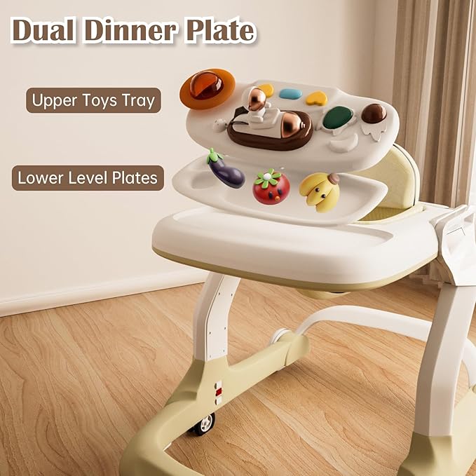 Music and Lights Baby Walker with Wheels,9 Adjustable Heights Infant Toddler Walker,Baby Walkers with Foot Pads,Anti-Fall Baby Walker and Activity Center for Boys Girls Babies 6-18 Months