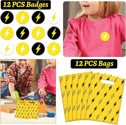 60 PCS Lightning Bolt Party Favors Temporary Tattoos, Silicone Bracelets, Badges, Keychains, Goodie Bags for Flash Lightning Bolt Birthday Decorations, Gifts for Kids