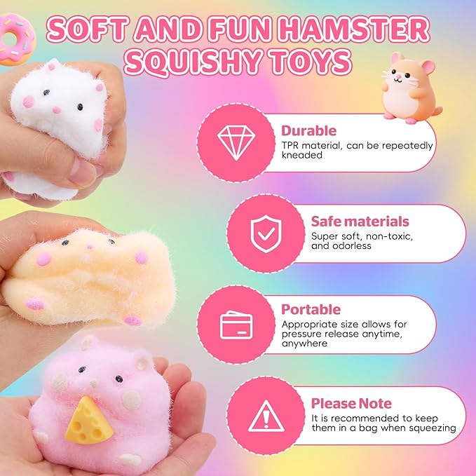 4pcs Taba Squishy Hamster Fidget Toys, Big Soft fufu Hamster Squishy Toy, Cute Taba Toys for Stress Relief, Hamster Fidget Toys Suitable Adults Kids
