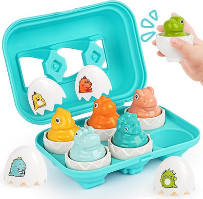 CPSYUB Dinosaur Toddler Matching Eggs Toys - Color Shape Sensory Sorting Toys for Toddler 1-3, Easter Montessori Learning Fine Motor Skills Travel Bingo Puzzle Games Birthday Gifts for Baby Boys Girls