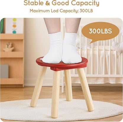 Beright Wooden Step Stool for Kids, Children's Stool Perfect Matched Sensory Table, 9 Inch Sturdy Sitting Stool with Assembled Four-Legged, Mushroom, 2 Pack