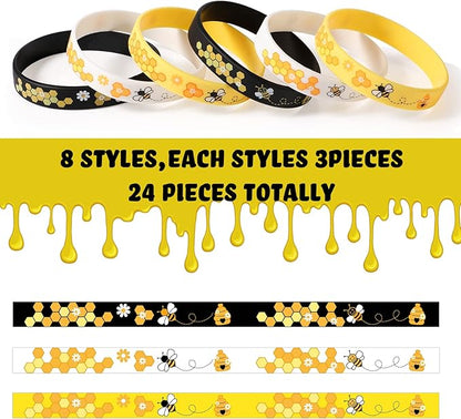 Bee Bracelet Silicone Bee Wristband Assorted Color Bee Theme Party Favors Bee Teachers Decorations Classroom Decorations Bees Wristband for Boy Girl Bee Birthday Baby Shower Party Supply (192 Pieces)
